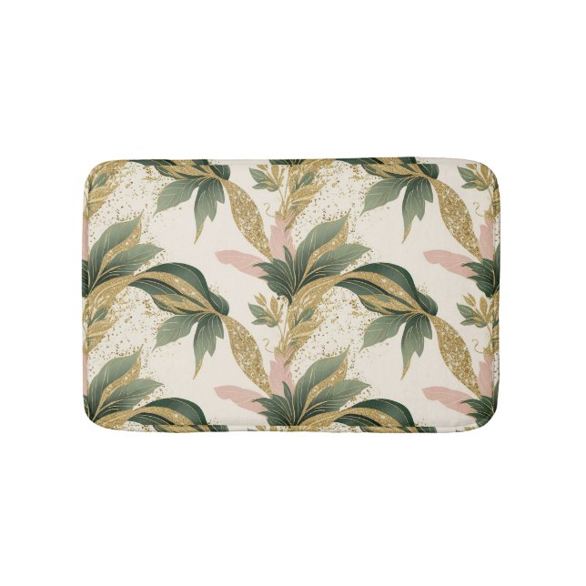 Tapete De Banheiro Elegant Gold & Green Leaf Pattern Touch of Pink (frente)