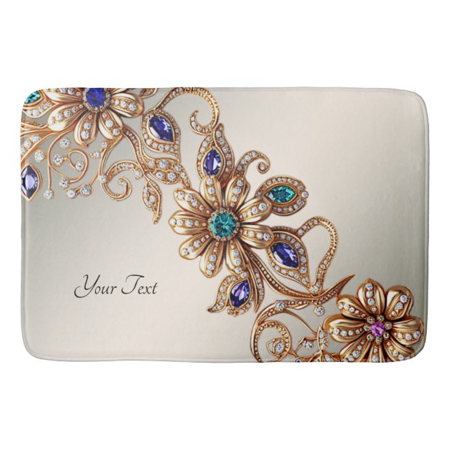 Tapete De Banheiro Elegant Gold Jewel Flowers Bath Mat (Frente)