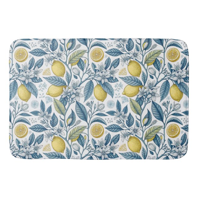 Tapete De Banheiro Elegant Mediterranean Lemon Botanical Navy (Frente)