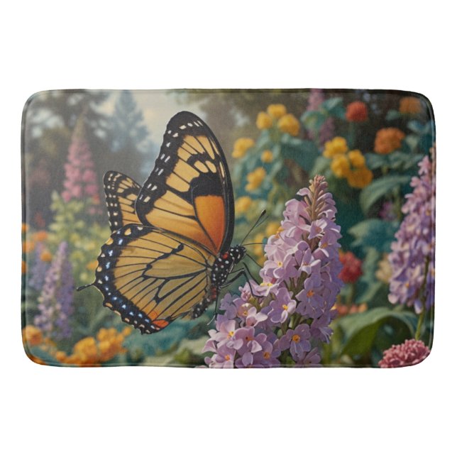 Tapete De Banheiro Elegant pastel wildflower garden with butterfly (Frente)