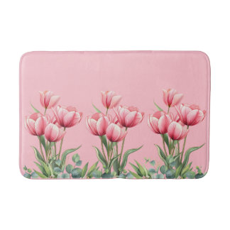 Tapete De Banheiro Elegant Pink Tulips Floral Mother's Day Gift 