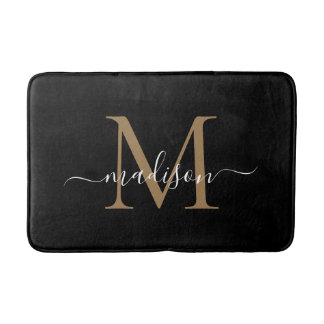 Tapete De Banheiro Elegante Black Dourado Monograma Branco Girly Scri