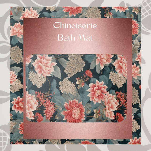 Tapete De Banheiro Elegante Chinoiserie Teal Peach Florals (Criador carregado)