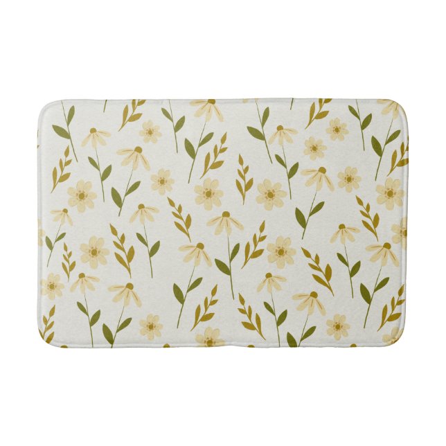Tapete De Banheiro Elegante Daisy Floral Design Ivory Greenery Branch (Frente)