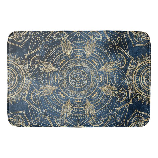 Tapete De Banheiro Elegante Dourado Mandala Blue Whimsy Design (Frente)