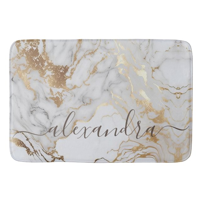 Tapete De Banheiro Elegante Dourado Marble Moderno Branco (Frente)