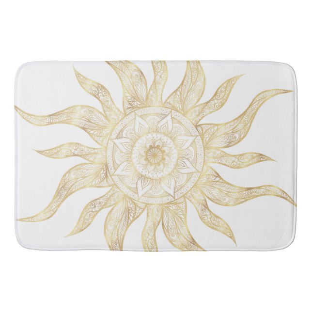 Tapete De Banheiro Elegante Dourado Sun Mandala Design (Frente)