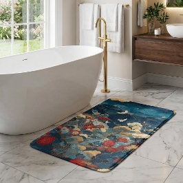 Tapete De Banheiro Elegante Flor de Peônia Grou Japonês Azul Vermelho