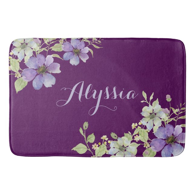 Tapete De Banheiro Elegante Floral Roxo  (Frente)