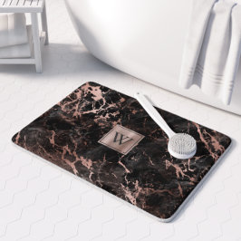 Tapete De Banheiro Elegante Monograma de Mármore Preto e Dourado Rosa