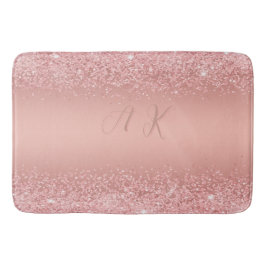 Tapete De Banheiro Elegante Monograma Luxo Brilho em Rose Gold