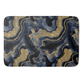 Tapete De Banheiro Elegante padrão de ágata azul naval e brilho doura