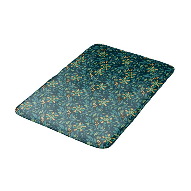 Tapete De Banheiro Elegante padrão floral em amarelo e azul-turquesa (Angulado)