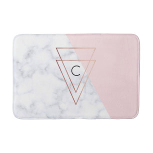 Tapete De Banheiro elegante rosa dourado triângulos branco de mármo