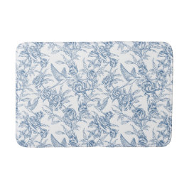 Tapete De Banheiro Elegante Toile de Jouy Floral Azul Vintage Francês