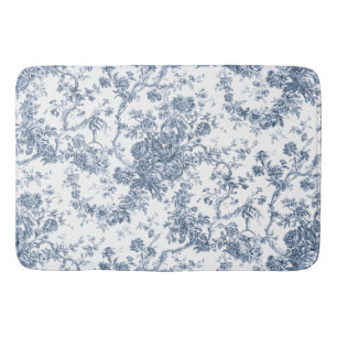 Tapete De Banheiro Elegante Vintage Francês Gravado Floral Toile-Blue
