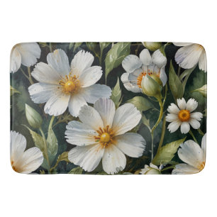 Tapete De Banheiro Elegantes Flores Brancas Lindas Aquarela Chic