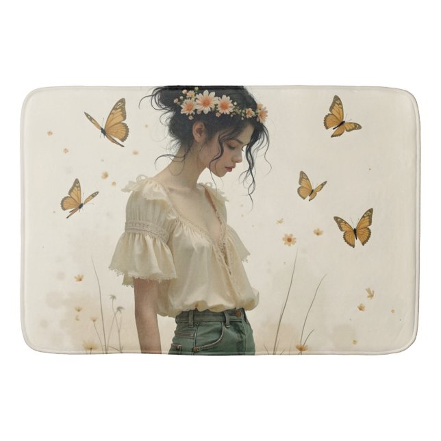 Tapete De Banheiro Eleição gentil em uma dança de borboleta (Frente)