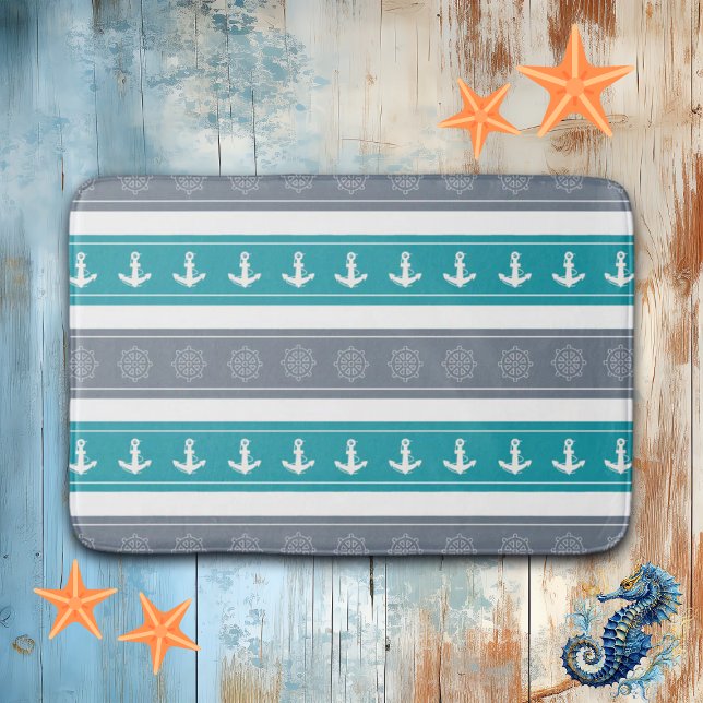 Tapete De Banheiro Elementos Náuticos para Barcos de Padrões (Criador carregado)