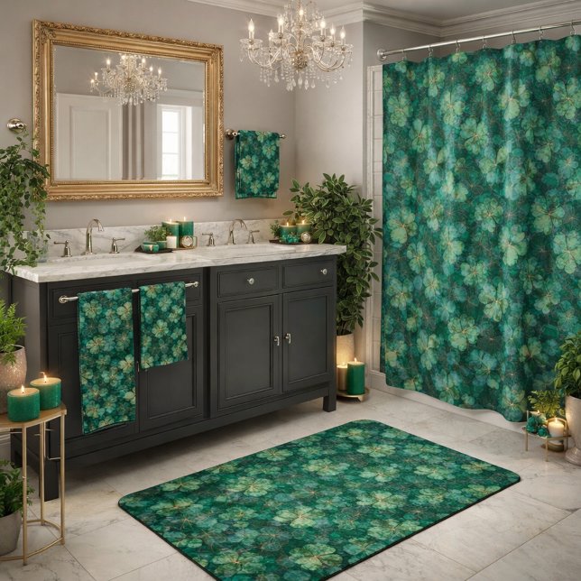 Tapete De Banheiro Emerald Green Clover Floral Pattern  (Criador carregado)