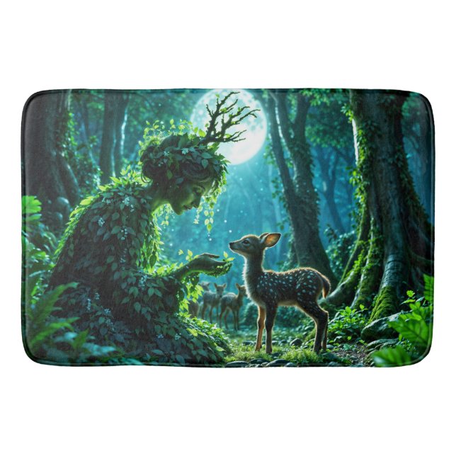 Tapete De Banheiro Enchanted nature guardian feeding a baby fawn (Frente)