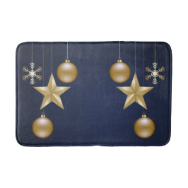 Tapete De Banheiro Enfeite Dourado de Natal Azul Marinho Elegante