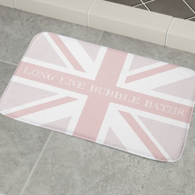 Tapete De Banheiro Engraçado Cotação Rosa Union Jack Flag Bath Mat (Long Live bubble baths! Add your own short quote to this cute pink UK flag bath mat)