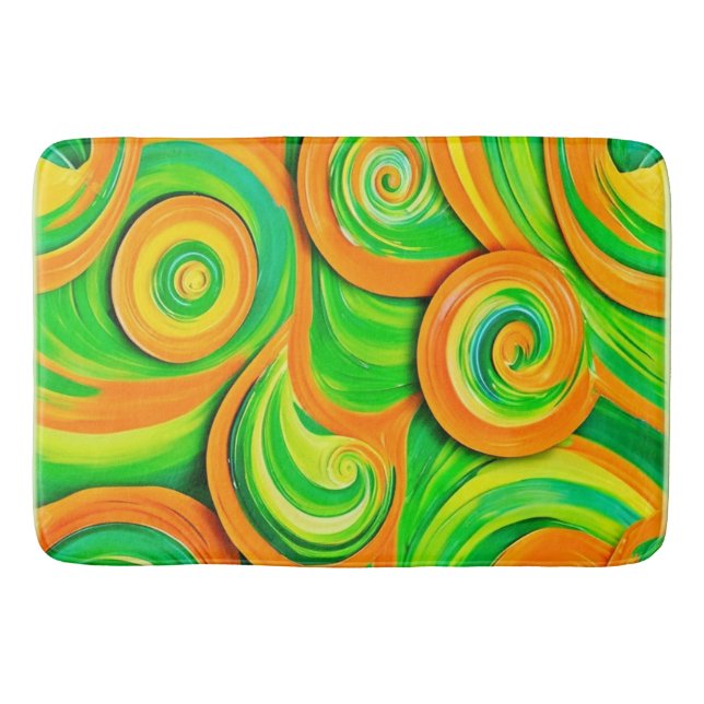 Tapete De Banheiro Espiral Verde e Laranja (Frente)