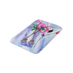 Tapete De Banheiro Esquiador Flamingo Rosa Engraçado - Quadrinha de 