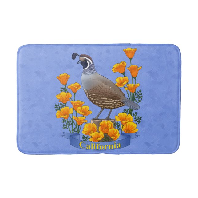 Tapete De Banheiro Estado da Califórnia - Pássaro Quail & Ouro Poppy (Frente)