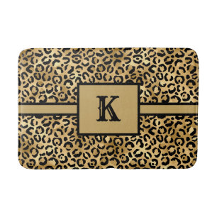 Tapete De Banheiro Estampa de leopardo onça dourado preto monogramado