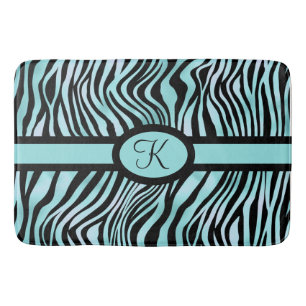 Tapete De Banheiro Estampa de zebra monograma Preto e Turquesa Azul
