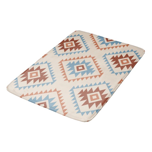 Tapete De Banheiro Estilo Aztec Motif Grande Padrão Azul Crm Terracot (Angulado)