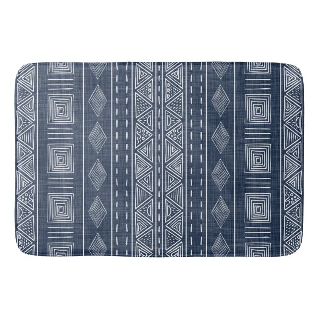 Tapete De Banheiro Estilo de Muda Marinho Padrão Tribal Azul e Branco (Frente)