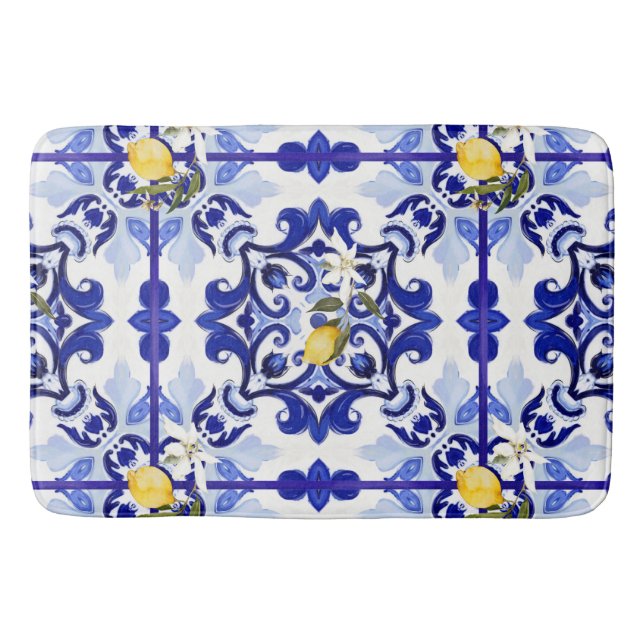 Tapete De Banheiro estilo italiano,azulejos,majolica,limão,Impressão  (Frente)