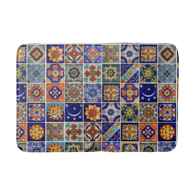 Tapete De Banheiro Estilo Sudoeste Talavera Imagem Azulejo Bath Mat (Frente)