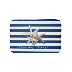 Tapete De Banheiro Estrela-do-Mar Adorável,Listras Azul-Marinho-Perso