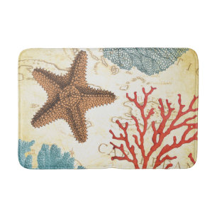 Tapete De Banheiro Estrela do mar e coral das caraíbas coloridos
