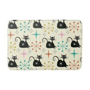Tapete De Banheiro Estrelas de meio século com Gato Atômico Preto