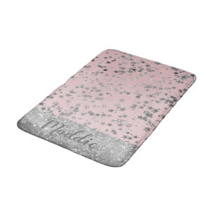 Tapete De Banheiro Estrelas de prata com brilho em rosa personalizado