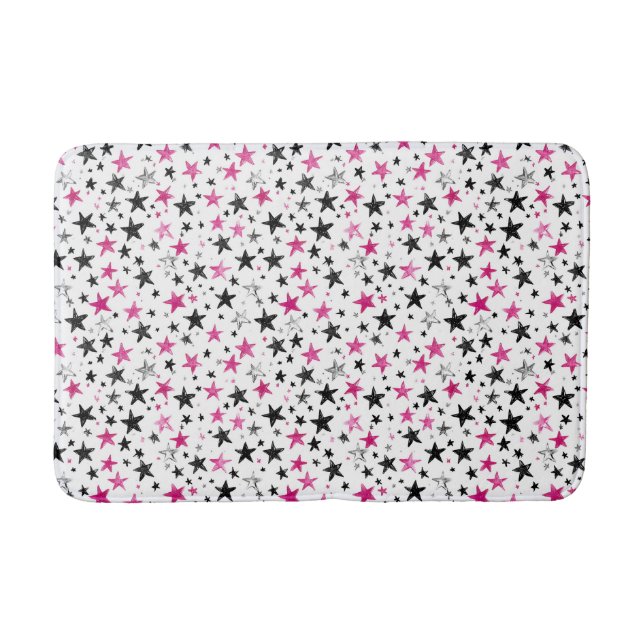 Tapete De Banheiro Estrelas Prateadas Pretas Rosas (Frente)