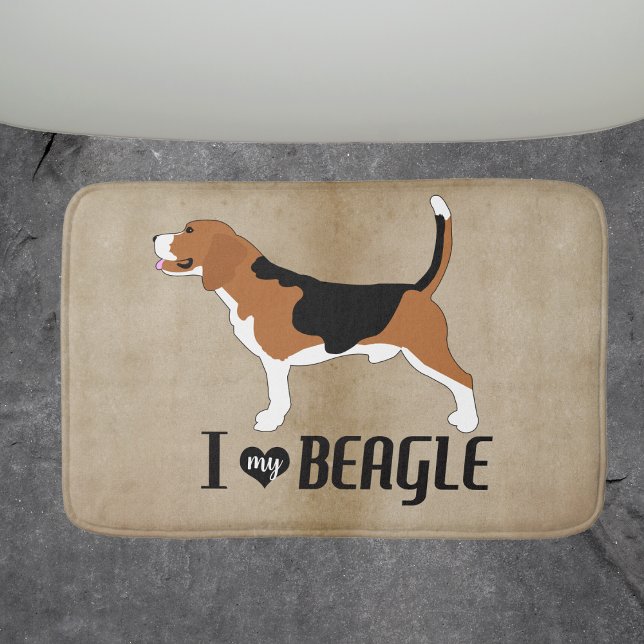 Tapete De Banheiro Eu Amo a minha Beagle Rustic (I love my Beagle Dog Breed Bathmat Neutral color)
