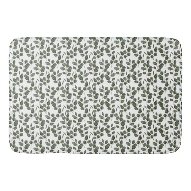 Tapete De Banheiro Eucalipto Verde Branco Botânico Moderno (Frente)