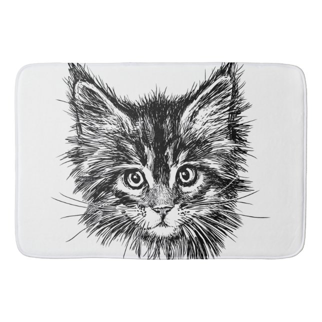 Tapete De Banheiro Face de Kitten Preta e Branca (Frente)