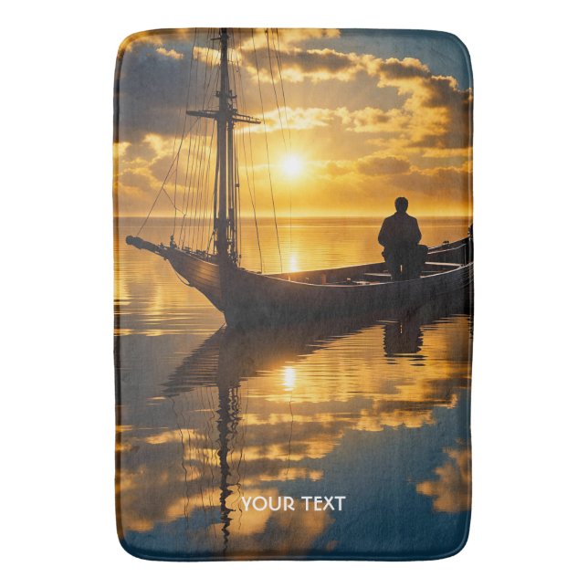 Tapete De Banheiro Fantasy Cute Boat Sunset Sea (Frente Vertical)