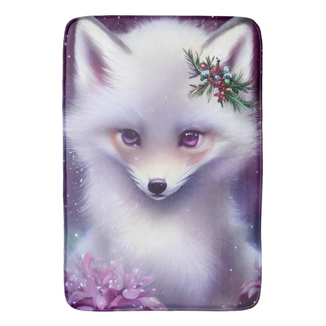 Tapete De Banheiro Fantasy White Baby Fox com Olhos Lavandas (Frente Vertical)