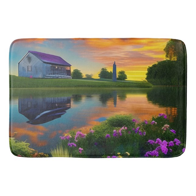 Tapete De Banheiro Farmhouse Purple Roof Pond em Sunrise (Frente)