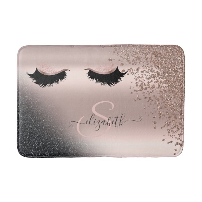 Tapete De Banheiro Faux Lashes Black Glitter Diamantes Dourados (Frente)