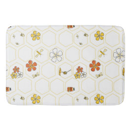 Tapete De Banheiro Favo de Mel Desenhado à Mão e Abelha 