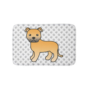 Tapete De Banheiro Fawn English Staffie Cute Cartoon Dog & Paws